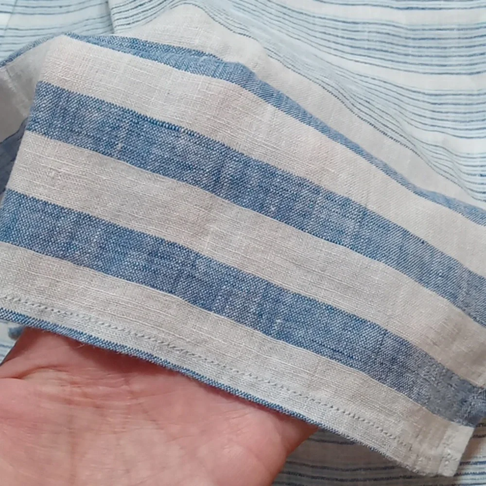 Untuckit Womens LINEN VIETTI NEW Work Shirt 12 Top Blouse STRIPPED BLUE NEW - Picture 4 of 8
